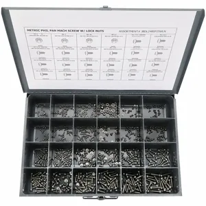 GRAINGER JBDL24BSP25WLN Fastener Assortment, Metric Type, Stainless Steel, 600 Pieces | CG9WJZ 402K11