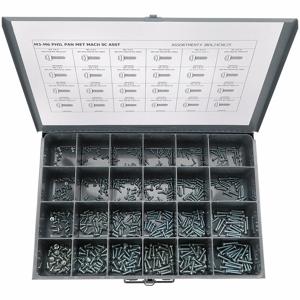 GRAINGER JBDL24CNC25 Screw Assortment, 4 to 30mm Length, Low Carbon Steel, M3 to M6 Size, Metric Type, 600 Pieces | CG9VYR 402K20