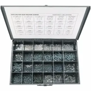 GRAINGER JBDL24PHPNMS Fastener Assortment, Steel, Zinc Plated, Pan, Phillips, Inch | CQ6XWE 402K49