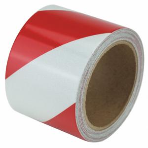 GRAINGER RS3RW Floor Marking Tape, Reflective, Striped, Red/White, 3 Inch x 30 ft, 5.5 mil Tape Thick | CP9PUW 452C44