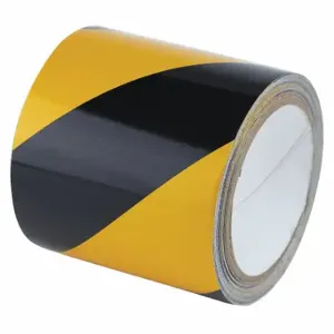 GRAINGER RS4BY Floor Marking Tape, Reflective, Striped, Black/Yellow, 4 Inch x 30 ft, 5.5 mil Tape Thick | CP9PUV 452D58