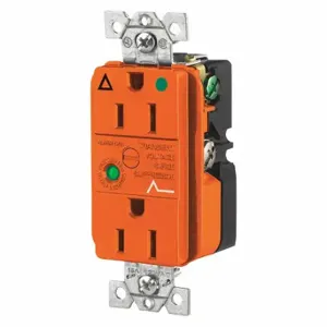 GRAINGER SP82IGOA Receptacle, Duplex, 5-15R, 15 A, 125V AC, Orange, 2 Poles, Screw Terminals, Hospital Grade | CR3DHL 52HE27