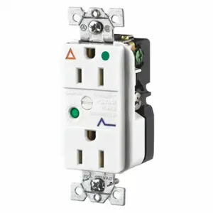 GRAINGER SP82IGWA Receptacle, Duplex, 5-15R, 15 A, 125V AC, White, 2 Poles, Screw Terminals, Hospital Grade | CQ2EXQ 52HE29