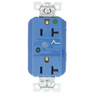 GRAINGER SP83A Receptacle, Duplex, 5-20R, 20 A, 125V AC, Blue, 2 Poles, Screw Terminals, Hospital Grade | CQ2EXU 49YZ38