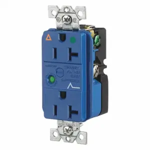 GRAINGER SP83IGA Receptacle, Duplex, 5-20R, 20 A, 125V AC, Blue, 2 Poles, Screw Terminals, Hospital Grade | CQ2EXT 49YZ39