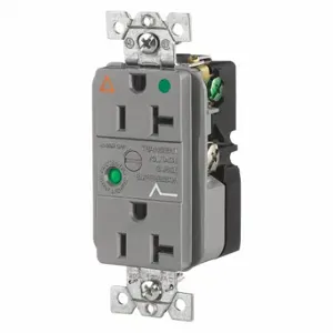 GRAINGER SP83IGGYA Receptacle, Duplex, 5-20R, 20 A, 125V AC, Gray, 2 Poles, Screw Terminals, Hospital Grade | CQ2EYC 52HE32