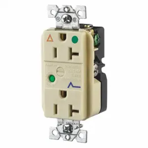 GRAINGER SP83IGIA Receptacle, Duplex, 5-20R, 20 A, 125V AC, Ivory, 2 Poles, Screw Terminals, Hospital Grade | CQ2EYH 52HE33