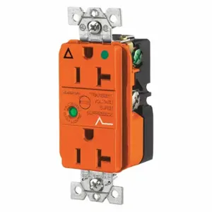 GRAINGER SP83IGOA Receptacle, Duplex, 5-20R, 20 A, 125V AC, Orange, 2 Poles, Screw Terminals, Hospital Grade | CQ2EYM 52HE34