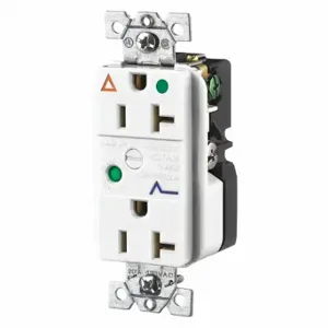 GRAINGER SP83IGWA Receptacle, Duplex, 5-20R, 20 A, 125V AC, White, 2 Poles, Screw Terminals, Hospital Grade | CQ2EZB 52HE36