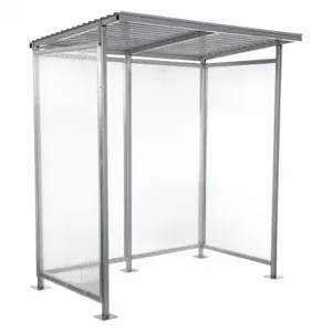 GRAINGER SSH-7939-80 Smoking Shelter, 3 Sides, 75 Inch x 49 Inch x 84 Inch Size, Steel, Silver, Unassembled | CQ4UMX 9PLM9