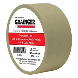 GRAINGER TC106-0.5 X 60YD Masking Tape, 1/2 x 60 yd., 4.8 mil Tape Thickness, Rubber Adhesive, Tan | CJ3VWZ 497C17