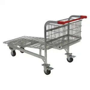 GRAINGER WIRE-L Platform Shopping Cart, Nestable Platform With Back Basket Shopping Cart, Steel | CQ4MNB 3HGF8