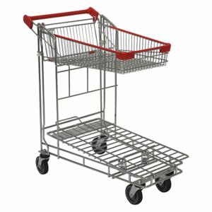 GRAINGER WIRE-S Platform Shopping Cart, Nestable Platform With Folding Top Basket Shopping Cart | CQ4MNC 3HGF7