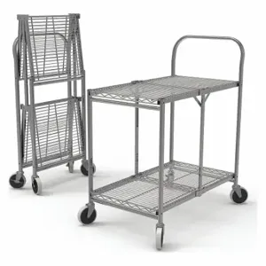 GRAINGER WSCC-2 Fold-Away Utility Cart with Shallow Lipped Wire Shelves, 200 lb Load Capacity | CQ7YXH 54EG62