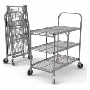 GRAINGER WSCC-3 Fold-Away Utility Cart with Shallow Lipped Wire Shelves, 300 lb Load Capacity | CQ7YXJ 54EG63