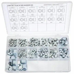 GRAINGER WWG14GRCSMGR Hex Locknut Assortment, Steel, Grade C | CQ2AFN 4FAD5