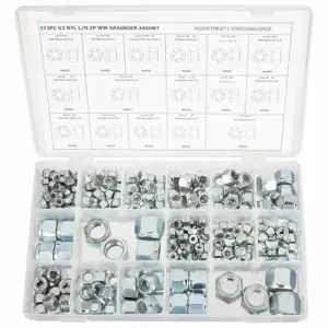 GRAINGER WWG16AVUSMGR Hex Locknut Assortment, Steel | CQ2AFK 4FAD9