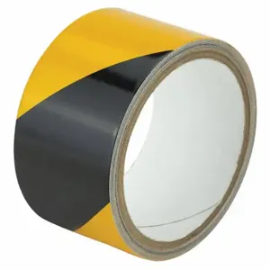 GRAINGER ZRS5BY Floor Marking Tape, Reflective, Striped, Black/Yellow, 2 Inch x 15 ft, 5.5 mil Tape Thick | CP9PUT 452A80