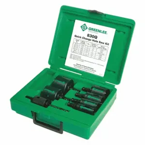 GREENLEE 830Q Hole Saw Kit, 7 Pieces, 7/8 Inch to 6 Inch Saw Size Range, 1 1/2 Inch Max. Cutting Depth | CR3LNQ 34F172