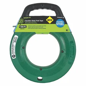 GREENLEE FTFS439-100 Fish Tape, Flex Steel, 100 ft. Length, Round, 3/16 Inch Tape Size, Winder Case | CJ2ERQ 45JY05