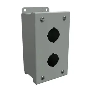 HAMMOND 1435B Pushbutton Enclosure, 2 Holes, 30mm, 6 x 4 x 3 Inch Size, Wall Mount, Carbon Steel | CV7JMV