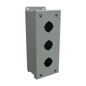 HAMMOND 1435C Pushbutton Enclosure, 3 Holes, 30mm, 8 x 4 x 3 Inch Size, Wall Mount, Carbon Steel | CV7JMW