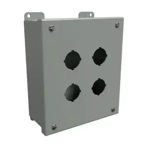 HAMMOND 1435F Pushbutton Enclosure, 4 Holes, 30mm, 8 x 7 x 3 Inch Size, Wall Mount, Carbon Steel | CV7JMY