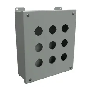 HAMMOND 1435K Pushbutton Enclosure, 9 Holes, 30mm, 10 x 9 x 3 Inch Size, Wall Mount, Carbon Steel | CV7JNA