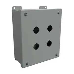 HAMMOND 1435MF Pushbutton Enclosure, 4 Holes, 22mm, 8 x 7 x 3 Inch Size, Wall Mount, Carbon Steel | CV7JNF