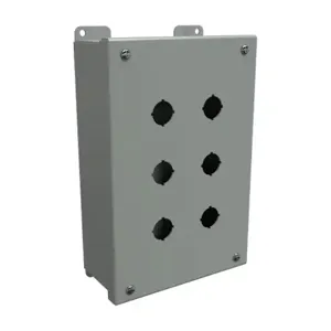 HAMMOND 1435MH Pushbutton Enclosure, 6 Holes, 22mm, 10 x 7 x 3 Inch Size, Wall Mount, Carbon Steel | CV7JNG