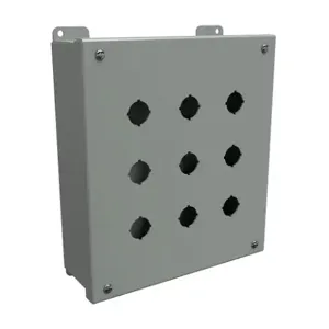 HAMMOND 1435MK Pushbutton Enclosure, 9 Holes, 22mm, 10 x 9 x 3 Inch Size, Wall Mount, Carbon Steel | CV7JNH