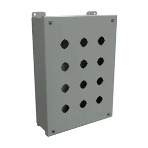 HAMMOND 1435MO Pushbutton Enclosure, 12 Holes, 22mm, 12 x 9 x 3 Inch Size, Wall Mount, Carbon Steel | CV7JNJ