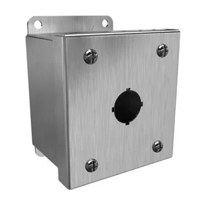 HAMMOND 1435MS16A Pushbutton Enclosure, 1 Hole, 22mm, 4 x 4 x 3 Inch Size, Wall Mount, 316 Stainless Steel | CV7JNL