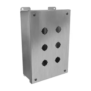 HAMMOND 1435MS16H Pushbutton Enclosure, 6 Holes, 22mm, 10 x 7 x 3 Inch Size, Wall Mount | CV7JNQ