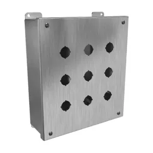 HAMMOND 1435MS16K Pushbutton Enclosure, 9 Holes, 22mm, 10 x 9 x 3 Inch Size, Wall Mount | CV7JNR