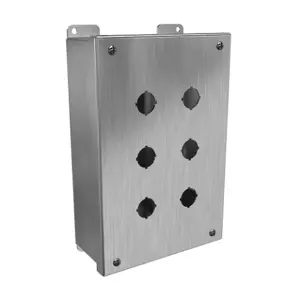 HAMMOND 1435MSSH Pushbutton Enclosure, 6 Holes, 22mm, 10 x 7 x 3 Inch Size, Wall Mount | CV7JNY