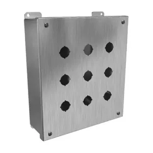 HAMMOND 1435MSSK Pushbutton Enclosure, 9 Holes, 22mm, 10 x 9 x 3 Inch Size, Wall Mount | CV7JNZ