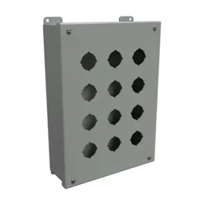 HAMMOND 1435O Pushbutton Enclosure, 12 Holes, 30mm, 12 x 9 x 3 Inch Size, Wall Mount, Carbon Steel | CV7JPB