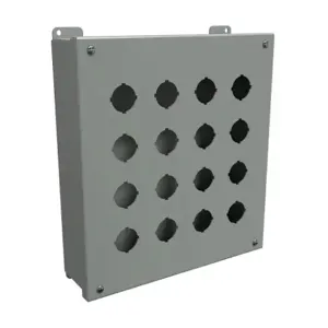 HAMMOND 1435S Pushbutton Enclosure, 16 Holes, 30mm, 12 x 11 x 3 Inch Size, Wall Mount, Carbon Steel | CV7JPC