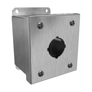 HAMMOND 1435S16A Pushbutton Enclosure, 1 Hole, 30mm, 4 x 4 x 3 Inch Size, Wall Mount, 316 Stainless Steel | CV7JPD