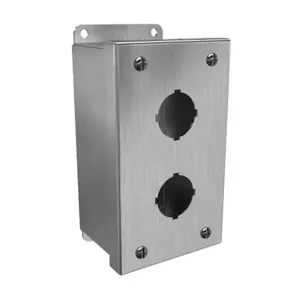 HAMMOND 1435S16B Pushbutton Enclosure, 2 Holes, 30mm, 6 x 4 x 3 Inch Size, Wall Mount, 316 Stainless Steel | CV7JPE