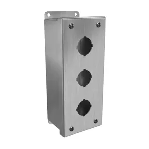 HAMMOND 1435S16C Pushbutton Enclosure, 3 Holes, 30mm, 8 x 4 x 3 Inch Size, Wall Mount, 316 Stainless Steel | CV7JPF