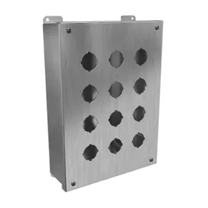 HAMMOND 1435S16O Pushbutton Enclosure, 12 Holes, 30mm, 12 x 9 x 3 Inch Size, Wall Mount | CV7JPK