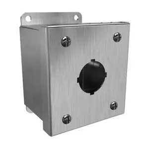 HAMMOND 1435SSA Pushbutton Enclosure, 1 Hole, 30mm, 4 x 4 x 3 Inch Size, Wall Mount, 304 Stainless Steel | CV7JPL