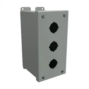 HAMMOND 1437C Pushbutton Enclosure, 3 Holes, 30mm, 8 x 4 x 5 Inch Size, Wall Mount, Carbon Steel | CV7JPW