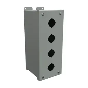 HAMMOND 1437D Pushbutton Enclosure, 4 Holes, 30mm, 10 x 4 x 5 Inch Size, Wall Mount, Carbon Steel | CV7JPX