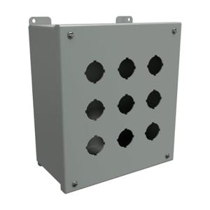 HAMMOND 1437K Pushbutton Enclosure, 9 Holes, 30mm, 10 x 9 x 5 Inch Size, Wall Mount, Carbon Steel | CV7JQA