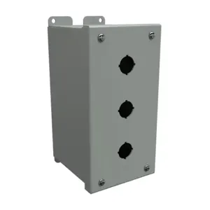 HAMMOND 1437MC Pushbutton Enclosure, 3 Holes, 22mm, 8 x 4 x 5 Inch Size, Wall Mount, Carbon Steel | CV7JQD