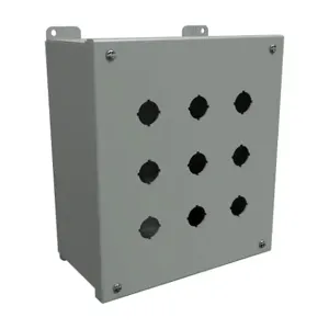 HAMMOND 1437MK Pushbutton Enclosure, 9 Holes, 22mm, 10 x 9 x 5 Inch Size, Wall Mount, Carbon Steel | CV7JQH