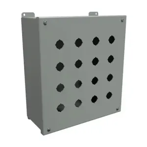 HAMMOND 1437MS Pushbutton Enclosure, 16 Holes, 22mm, 12 x 11 x 5 Inch Size, Wall Mount, Carbon Steel | CV7JQK